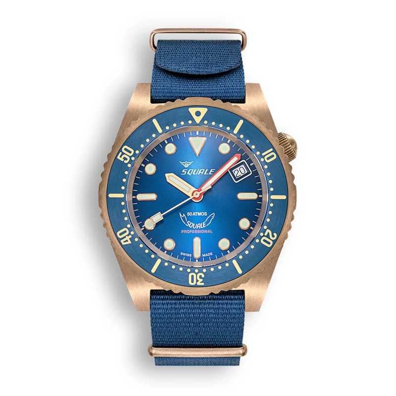 Squale 1521BRONBL.NB20 Automatic Blue Dial Bronze Case 500M Men's Diver Watch - Made in Switzerland