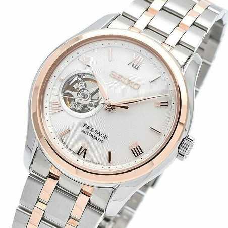 Seiko Presage SSA412J1 Open Heart Skeleton Automatic White Dial Two-Tone Stainless Steel Men's Watch - Made in Japan