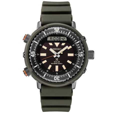 Seiko Prospex SNJ031P1 Urban Safari Arnie Street Series Solar Sports Black Dial Dark Green Silicon Strap Men's Diver Watch