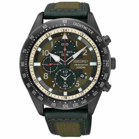 Seiko Criteria SNDH47P1 Green Dial Chronograph Stainless Steel Case and Green Leather / Nylon Strap Men's Quartz Watch