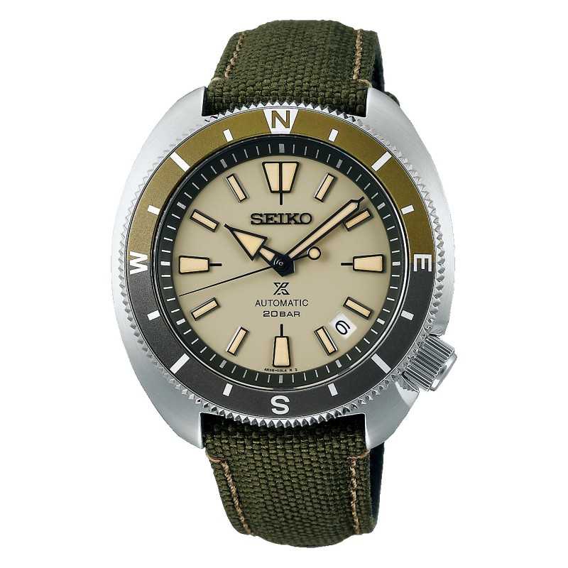 Seiko Prospex Tortoise Land SRPG13K1 23 Jewels Automatic Beige Dial Green Textile Strap 200M Men's Watch