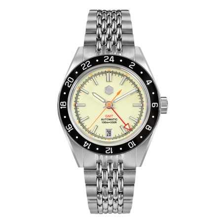 San Martin SN0116-LUM GMT NH34 Automatic Full Lume Dial 316L Stainless Steel 39.5mm 10ATM Men's Watch