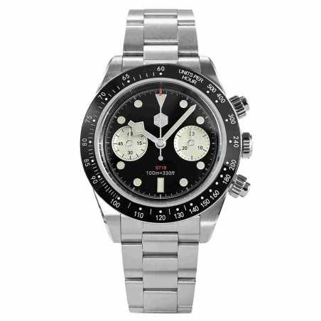 San Martin SN0052-G Panda BB Sea-Gull ST1901 Manual Winding Mechanical Chronograph 316L Stainless Steel 40mm 10ATM Watch