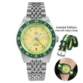 San Martin SN0116-G3 GMT Automatic Date Display 316L Stainless Steel 39.5mm 10ATM Men's Watch - Limited 99 pcs Worldwide