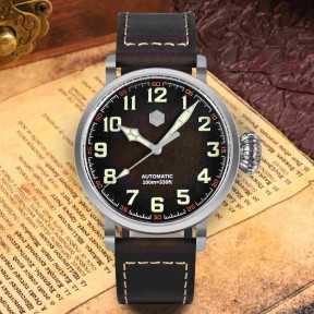 San Martin SN095-G-X Automatic Gradient Brown Dial 316L Stainless Steel Case Brown Leather Strap 40mm 10ATM Men's Pilot Watch