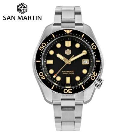 San Martin SN0087-G MM300 NH35A 24 Jewels Automatic Gilt Black Dial 316L Stainless Steel 44mm 30ATM Men's Diver Watch