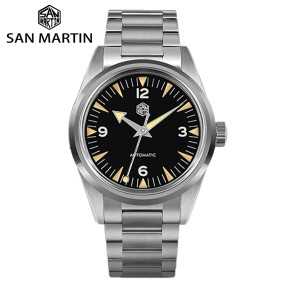 San Martin SN0113-G 1957 Retro 24 Jewels Automatic Matte Black Dial 316L Stainless Steel 38mm 10 ATM Men's Tool Watch