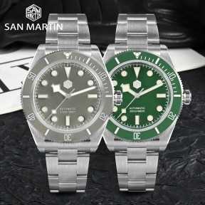 San Martin SN0008-G-B BB58 24 Jewels Automatic Gray / Green Dial Ceramic Bezel 316L Stainless Steel 40mm 20ATM Men's Diver Watch
