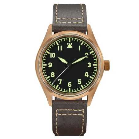 San Martin SN0030-Q V2 YN55A 22 Jewels Automatic Black Dial Bronze Case Leather Strap 39mm 20ATM Men's Pilot Watch