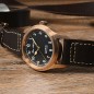 San Martin SN0034-Q-D YN55 22 Jewels Automatic Black Dial Cusn8 Bronze Case Leather Strap 37mm 10ATM Men's Pilot Watch