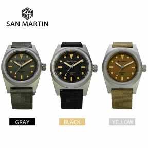 San Martin SN029-G Automatic Stainless Steel Case Nylon Strap 38mm 20ATM Military Men's Pilot Watch