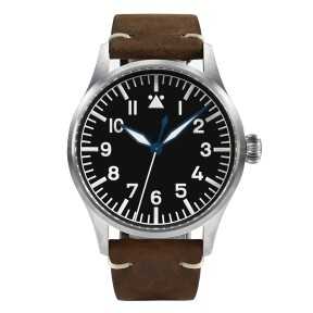 San Martin SN0117-G Automatic Black Dial 316L Stainless Steel Case Brown Leather Strap 41mm 10ATM Men's Pilot Watch