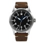 San Martin SN0117-G Automatic Black Dial 316L Stainless Steel Case Brown Leather Strap 41mm 10ATM Men's Pilot Watch