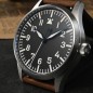 San Martin SN0117-G Automatic Black Dial 316L Stainless Steel Case Brown Leather Strap 41mm 10ATM Men's Pilot Watch