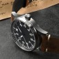 San Martin SN0117-G Automatic Black Dial 316L Stainless Steel Case Brown Leather Strap 41mm 10ATM Men's Pilot Watch