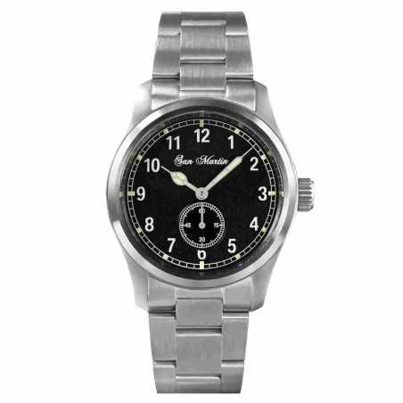 San Martin SN034-G3 RONDA 6004 Quartz Black Dial 316L Stainless Steel Case 37mm 20ATM Men's Pilot Watch