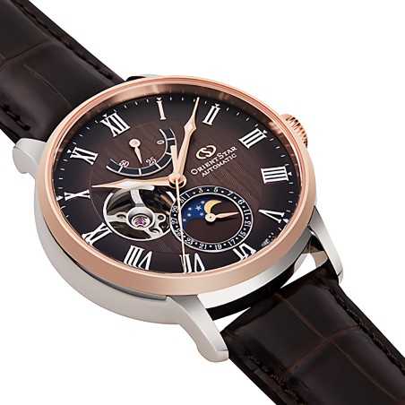 Orient Star Mechanical Moon Phase Open Heart RK-AY0105Y Prestige Shop Exclusive Automatic Brown Dial Leather Strap Watch