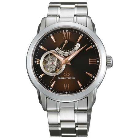 Orient Star WZ0071DA Mechanical 22 Jewels Semi Skeleton Brown Dial Stainless Steel Men's Watch