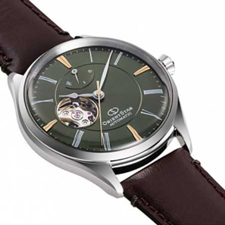 Orient Star Classic Semi Skeleton RK-AT0202E Automatic Green Dial Stainless Steel Case Leather Strap Men's Watch