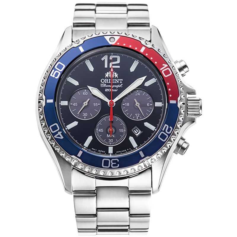 Orient Mako RN-TX0201L Chronograph Solar Pepsi Bezel Blue Dial Stainless Steel Men's Sport Watch