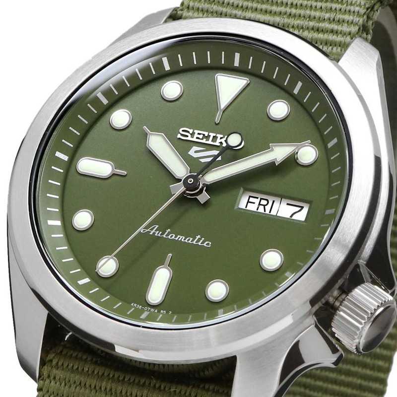 Seiko 5 Sports SRPE65K1 24 Jewels Automatic 40mm Green Dial Day and Date Display Nylon Strap Men's Watch