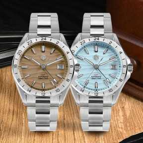 San Martin SN0129-G GMT 24 Jewels Automatic Brown Desert/Ice Blue Texture Dial 316L Stainless Steel 39mm 10ATM Watch