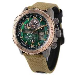 Citizen Promaster Sky JY8074-11X Eco-Drive Green Dial Chronograph Stainless Steel Case Nylon Strap 20ATM Men's Watch