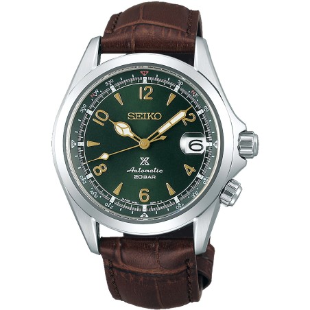 Seiko Prospex Alpinist SBDC091 SPB121J1 24 Jewels Automatic Green Dial Dark Brown Leather Strap Men's Watch