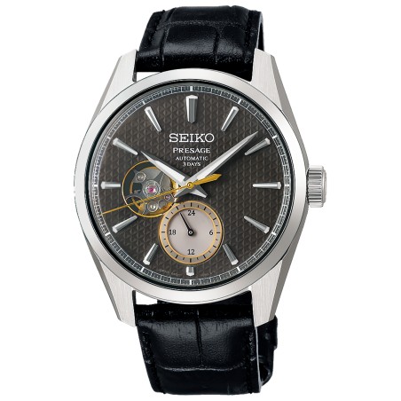 Seiko Presage Sharp Edged SARJ005 Azabu Tailor Open Heart Charcoal Gray Dial Stainless Steel Case Leather Strap Men's Watch