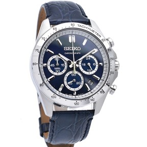 Seiko Spirit SBTR019 Blue Dial Chronograph Stainless Steel Case Blue Leather Strap Men's Quartz Watch