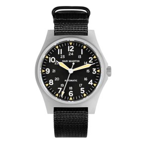 San Martin SN0137-G Automatic 316L Stainless Steel Bead Blasted Case 38mm 10ATM Men's Retro Military Pilot Watch