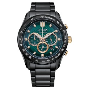 Citizen Future Force Series CA4536-86X Eco-Drive Green Dial Date Display Chronograph IP Black Stainless Steel Men's Watch