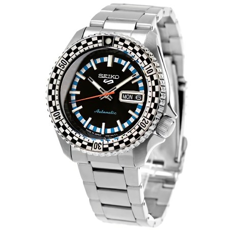 Seiko 5 Sports SRPK67 Automatic Matte Black Dial Black & White "CHECKER FLAG" SPECIAL EDITION Men's Watch