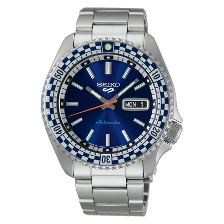 Seiko 5 Sports SRPK65 Automatic Sunburst Blue Dial Petrol Blue "CHECKER FLAG" SPECIAL EDITION Men's Watch