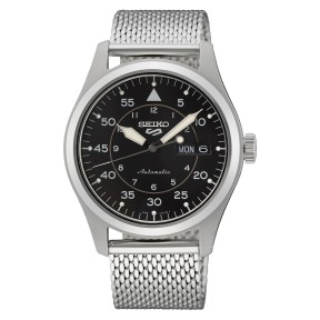 Seiko 5 Sports SRPH23K1 Military Flieger 24 Jewels Automatic Black Dial Stainless Steel Milanese Bracelet Men's Watch