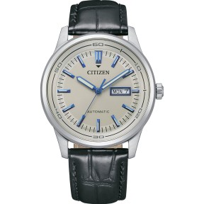 Citizen NH8400-10A Mechanical Automatic White Dial Date Day Display Stainless Steel Case Leather Strap Watch