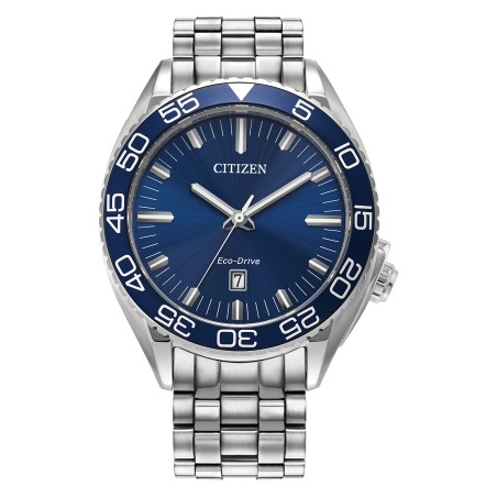 Citizen AW1770-53L Eco-Drive Blue Dial Date Display Rotating Bezel Stainless Steel 10ATM Men's Watch