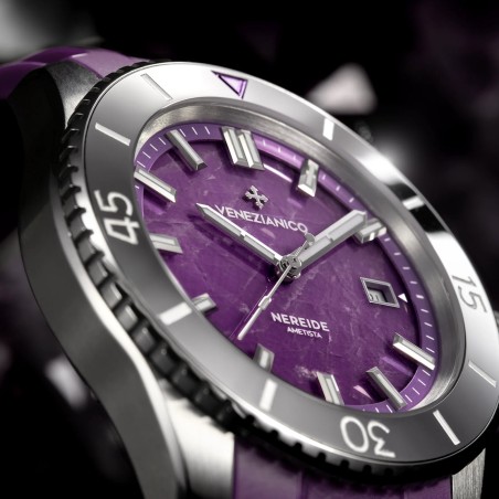 Venezianico Nereide Ametista 4521545 SW200-1 Automatic Amethyst Dial Stainless Steel Case Rubber Strap Diver's Watch