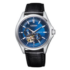 Citizen Mechanical NP1010-01L Open Heart Automatic Blue Dial Black Leather Strap Men's Watch - Made in Japan
