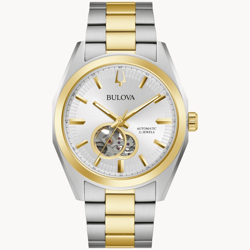 Bulova Surveyor 98A284 Automatic Open Aperture Silver-Tone Dial Stainless Steel Men's Watch