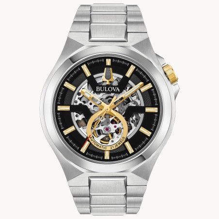 Bulova Maquina 98A224 Automatic Skeleton Black Gold-Tone Dial Sapphire Glass Stainless Steel Men's Watch