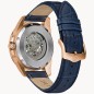 Bulova Sutton 97A161 Automatic Skeleton Blue Dial Rose Gold-Tone Stainless Steel Case Leather Strap Watch