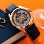 Bulova Sutton 97A161 Automatic Skeleton Blue Dial Rose Gold-Tone Stainless Steel Case Leather Strap Watch