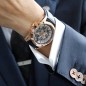 Bulova Sutton 97A161 Automatic Skeleton Blue Dial Rose Gold-Tone Stainless Steel Case Leather Strap Watch