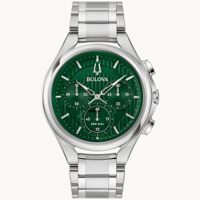 Bulova CURV 96A297 Green Dial Chronograph Sapphire Crystal 5-Hand Stainless Steel Men's Quartz Watch