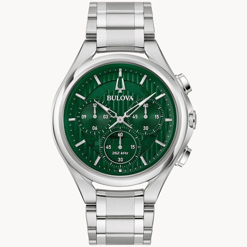 Bulova CURV 96A297 Green Dial Chronograph Sapphire Crystal 5-Hand Stainless Steel Men's Quartz Watch