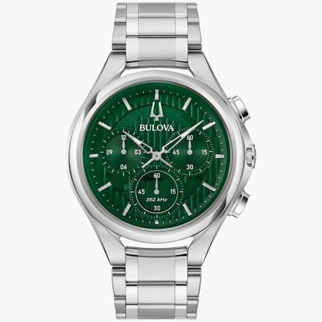 Bulova CURV 96A297 Green Dial Chronograph Sapphire Crystal 5-Hand Stainless Steel Men's Quartz Watch