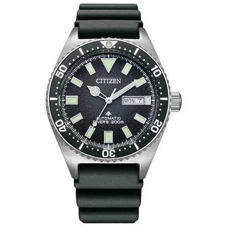 Citizen Promaster NY0120-01E Automatic Black Dial Day Date Display Stainless Steel Case Rubber Strap Men's Diver Watch