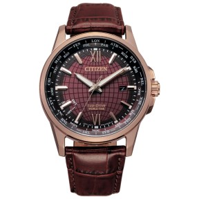 Citizen Eco-Drive BX1009-10X World Time Perpetual Calendar Brown Dial Brown Leather Strap Men's Watch
