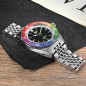 San Martin SN0116-G-B1 Automatic Black Dial Date Display Rainbow Bezel Stainless Steel Men's Watch